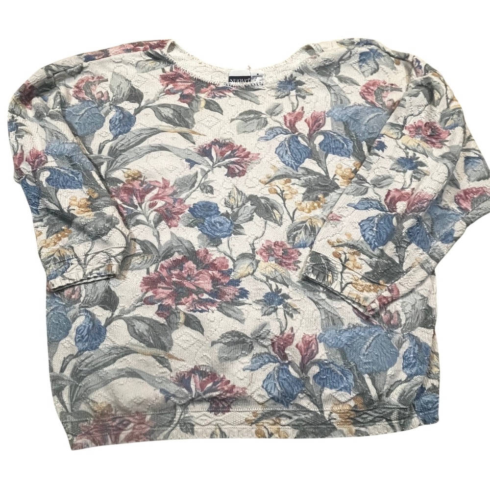 Vintage Nuovo County Seat Floral Knit Sweater Womens Medium Made in‎ USA